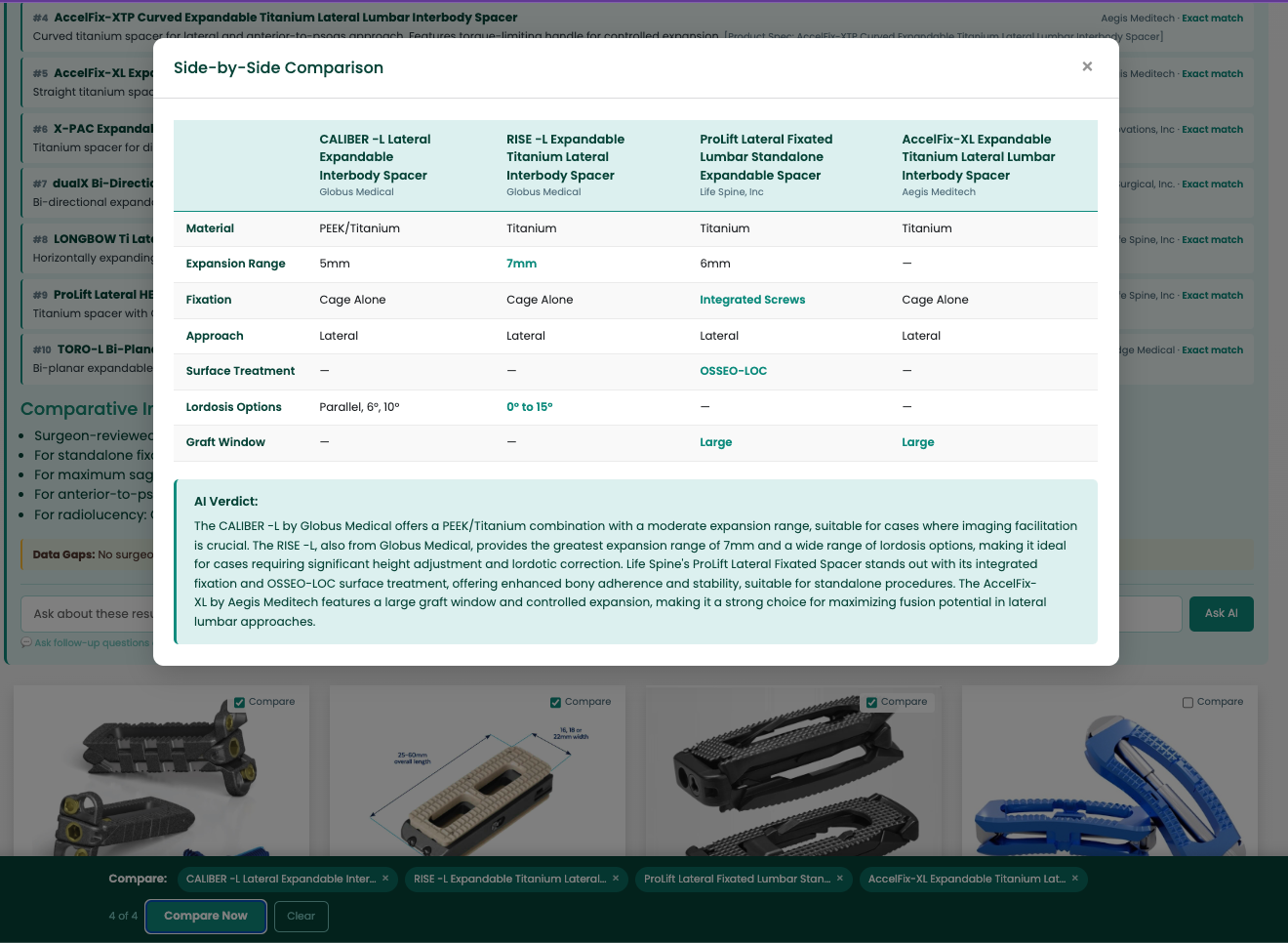 Neurospine Product Review side-by-side product comparison with specifications and an AI-generated summary